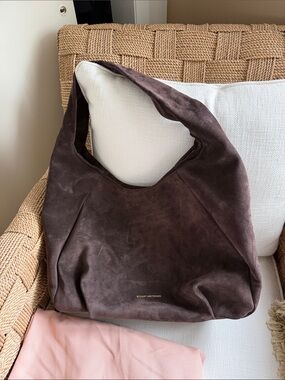 Stuart Weitzman Dark Brown Suede Hobo Shoulder Bag